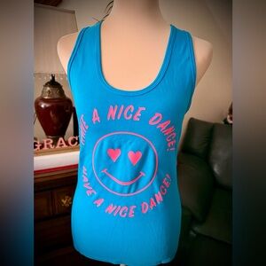 Zumba Fitness Blue Tank Top with Pink Graphic